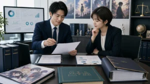 アニメIPと契約台帳を整理する版権管理会社のデスク